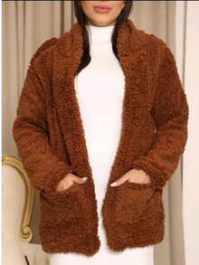 Simple Casual Party Woolen Fabric Fuzzy Coat Everyday Winter - 鏽棕色 - 查看 3