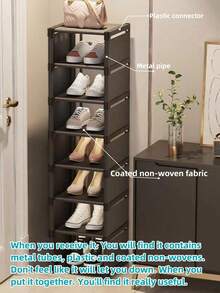 1 pieza Estantería vertical estrecha de 8 niveles, de material plástico, gabinete de zapatos independiente con divisores, adecuado para la entrada, el armario y el dormitorio - Blanco - Ver 17