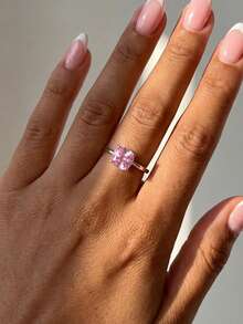 MADEONE 1 chiếc nhẫn bạc 925 hình vuông đính một viên kim cương Cubic Zirconia, quà tặng thời trang cho nữ nhân dịp kỷ niệm ngày cưới, trang sức tinh tế, phù hợp để đeo hàng ngày. - Đá hồng - Xem 3