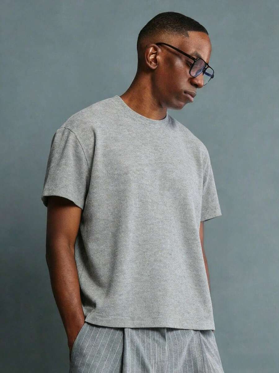 Oversized Boxy Cut Short Sleeve Jersey T Shirt Casual Crop Fit Streetwear Modern Minimalist All Season Essential Top-Comfortable Retro Cotton T-Shirt - 灰色 - 查看 1