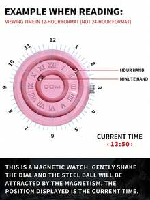 DOM 1pc Men's Watch, Retro Roman Numeral Dial Quartz Waterproof Wristwatch, Unique Magnetic Levitation Technology, Leather & Steel Strap, Suitable For Gifts And Daily Wear - Pink - View 7