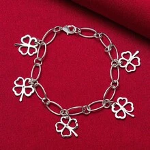 925 Sterling Silver Plated Five Flowers Bracelet Chain For Women Fashion Charm Wedding Engagement Party Jewelry - Silver - View 2