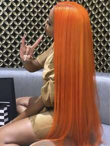 8-36 Inch Wig Human Blended Hair 180 Density 13x4 Lace Front Wigs Human Blended Hair Pre Plucked With Baby Hair 15A Glueless Straight Frontal Human Blended Hair Wigs For Women Ginger Orange 350 - S350 - View 4