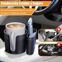 Portavasos para Auto, 2 en 1 Expansor de Portavasos para Coche con Base Ajustable y Soporte Extraíble para Teléfono, Multifuncio - A - Ver 4