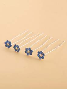 20件套什锦花朵新娘发饰套装，包括发夹、发叉、发髻、U型发卡，用途广泛，适合婚礼、日常佩戴、返校季等场合。 - 寶藍色 - 查看 3