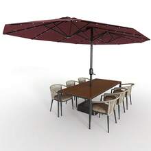 Sombrilla Rectangular Extragrande de 4.5 m, Doble Cara con Luces LED Solares – Resistente, Protección UV, Base Incluida – Ideal para Patio, Jardín y Piscina - burdeos - Ver 7