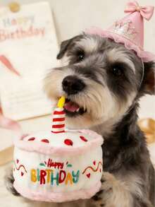 1pc Realistic Birthday Cake Toy With Sound, "HAPPY BIRTHDAY" Embroidery, Built-In BB Sound Maker, Heart Embroidery, 3D Birthday Candle, Birthday Party Photo Prop, Pet Interactive Toy, Suitable For Cats & Dogs, Birthday/Party Gift - Multicolor - View 4