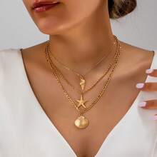 1入法式海洋主題金屬仿珍珠貝殼海星女頸鍊 - 金黃色 - 查看 4