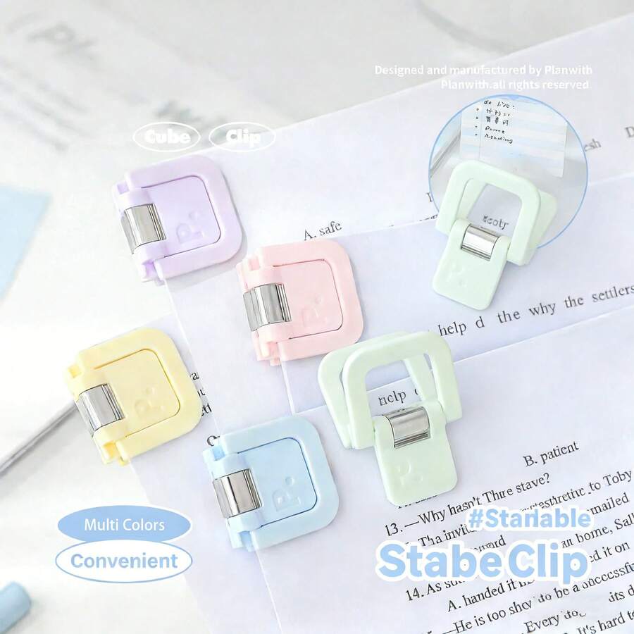 4pcs Colorful Mini Cube Clips, 180° Rotatable Hanging Clips With Stand For Memo, Snack Bags And Bookmarks - Multicolor - View 1