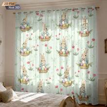 2片装复活节主题窗帘（双面）：彩色可爱兔子、复活节彩蛋、花朵图案印花遮光窗帘 - 适用于客厅和卧室，采用涤纶面料制成，可机洗，家居装饰，充满春天的活力和浪漫的氛围。 - 1825+90DCL - 查看 1