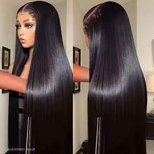 32英寸直发蕾丝前假发，升级版13x4高清透明蕾丝前假发，自然发际线，巴西原生发蕾丝前假发，5x5免胶佩戴，200%密度，1B黑色，预先拔毛，带婴儿发，混合假发 - 自然色&黑色系 - 查看 1