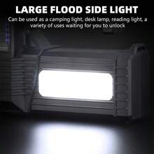 1/2 PCS Portable Rechargeable Solar Flashlight, Outdoor Handheld Spot Flood Lights With Sidelight, 3 Lighting Modes And Handle, For Emergency Hiking Camping Fishing Boating - Black - View 5
