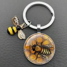 Medvang 1个休闲锌合金蜜蜂钥匙扣，适合春夏佩戴 - 復古銀色 - 查看 4