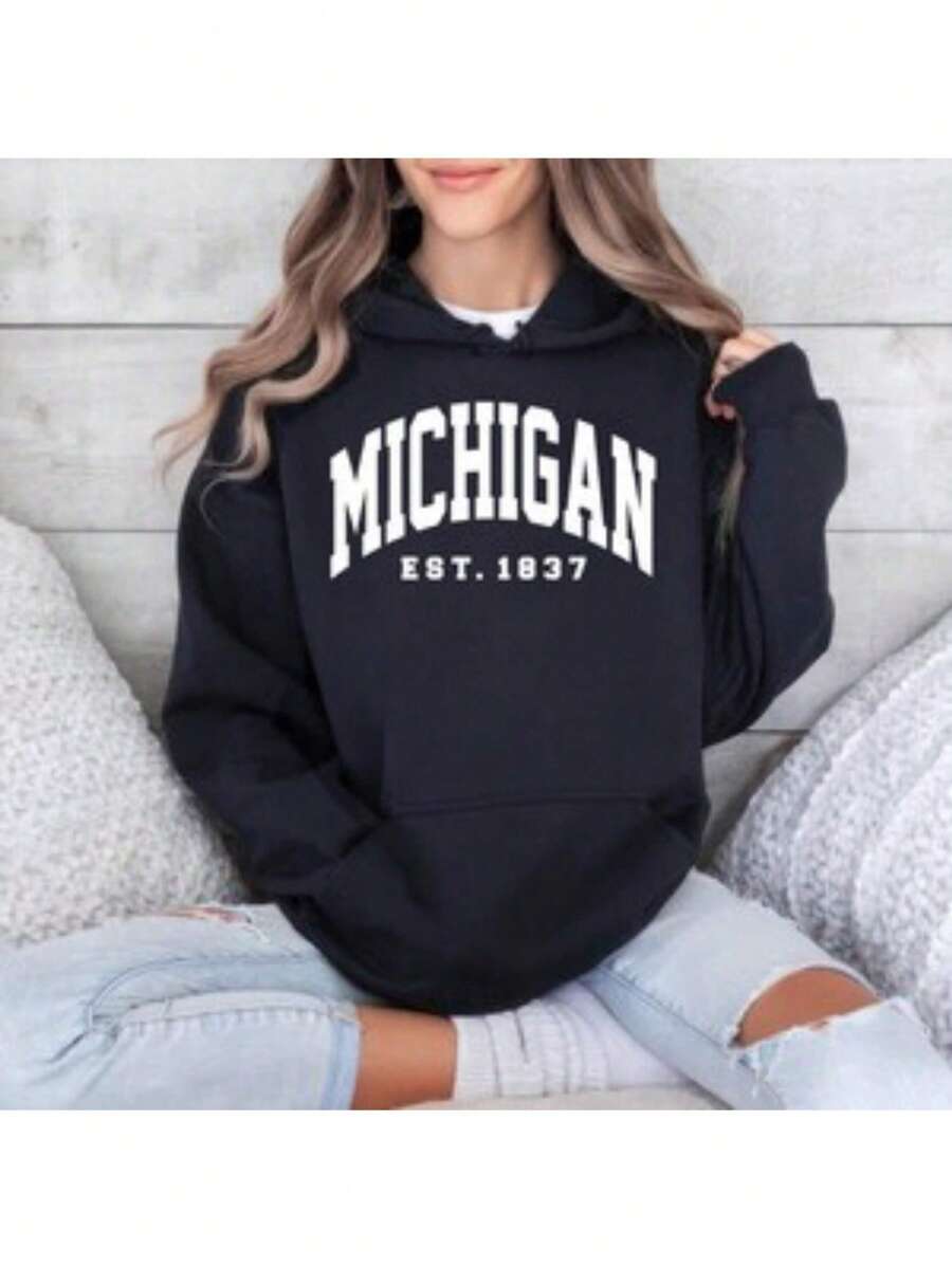 Michigan Hoodie, California Hoodie, Las Vegas Hoodie, Florida Hoodie, Ohio Hoodie, Vintage Michigan Unisex Hoodies, Michigan Established Hoodie, Michigan State Hooded Sweatshirt, Michigan Hoodie Oversized Hoodie Graphic Hoodies Women Sweatshirts Cute Hoodies Women Clothing Pullover Hoodie - 黑色 - 查看 1