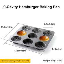Cupcake Mould, Cups Perforated Mince Pie Bread Tray For 4/9/12 Rolls With Non-Stick Coating For Burgers, Bread, Rolls, Puffs, Tartlets (4/9/12 Cupcake Pan) - View 11
