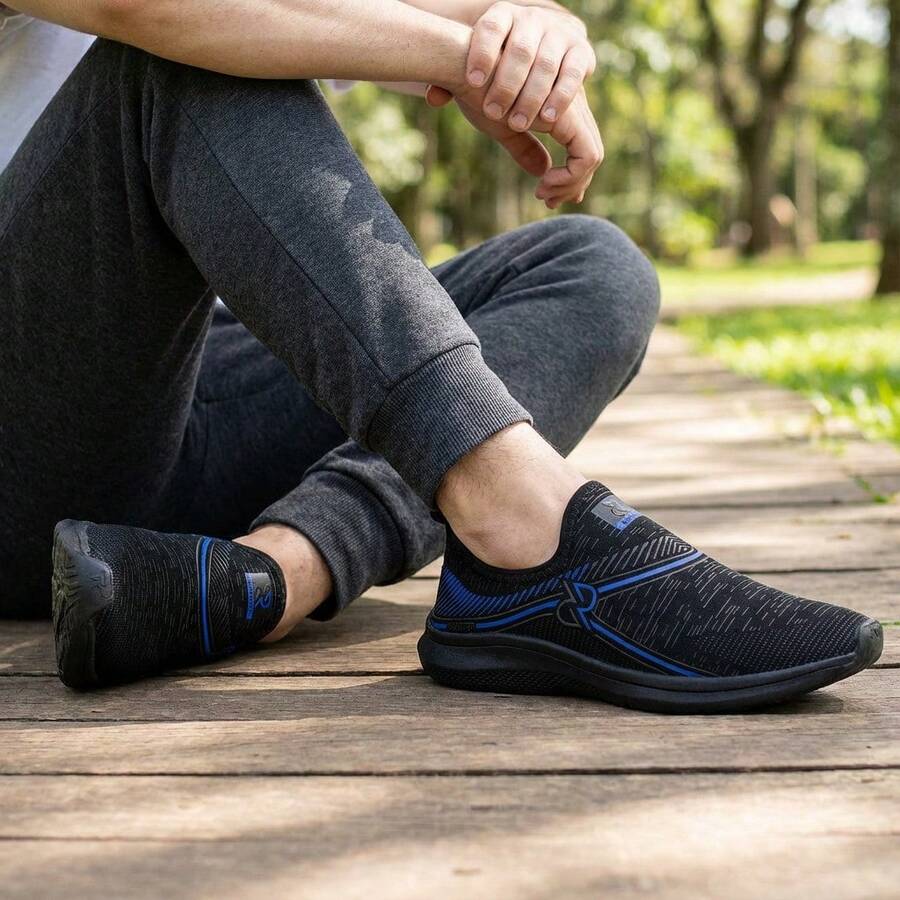 Adult Orthopedic Flat Sole Sneakers, Lace-Free, Easy To Put On, Lightweight For Daily Activities And Walking, Breathable Flat Sole, Sizes 34 To 43 - Màu xanh lam - Xem 1