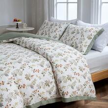 Botanical Duvet Cover Set 100% Microfiber Breathable Stylish Spring Pattern Ultra Soft Bedding Set Quilt Cover With Pillowcase - Green Floral - View 3