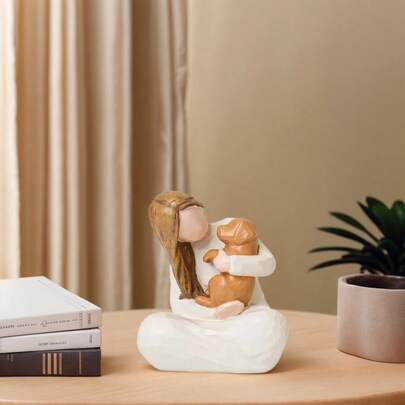 1pc Resin Crafted Angel Statue Memorial Gift For Thanksgiving - Girl Hugging Dog Figurine, Ideal For Pet Loss, Home Decor, And Dog Lovers, Suitable For Thanksgiving, Christmas, Mother's Day