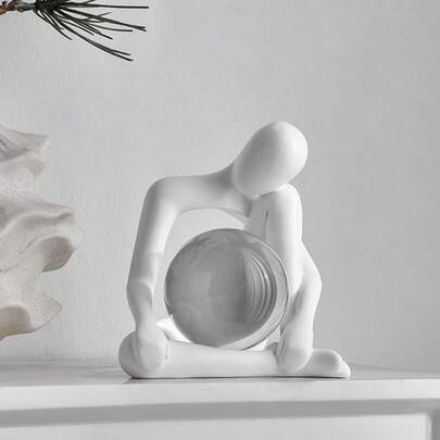1pc Creative Abstract Human Figure Holding Crystal Ball Home Decor, Resin Crafts Decoration, Suitable For Living Room, Office, Bookshelf, Desktop, Best Gift For Christmas, Valentine's Day, Mother's Day (Without Crystal Ball)