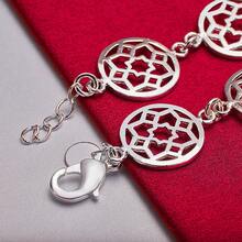 Pulsera de cadena con flor redonda plateada en plata de ley 925 para mujeres, joyería para boda, compromiso y fiesta - Plateado - Ver 4
