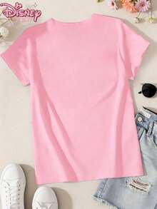 Disney T-Shirt,Disney Ladies T-Shirt Featuring Classic Disney Ariel Princesses Lettered Patterns, Made Of Soft, Comfortable And Durable Fabric. A Spring/Summer Round-Neck Short-Sleeved T-Shirt, Suitable For Daily Wear, Shopping, Traveling,St. Patrick's Day And Party Outfits. Also A Wonderful Gift,Multiple Colors Are Available For Selection. - 粉色 - 查看 2