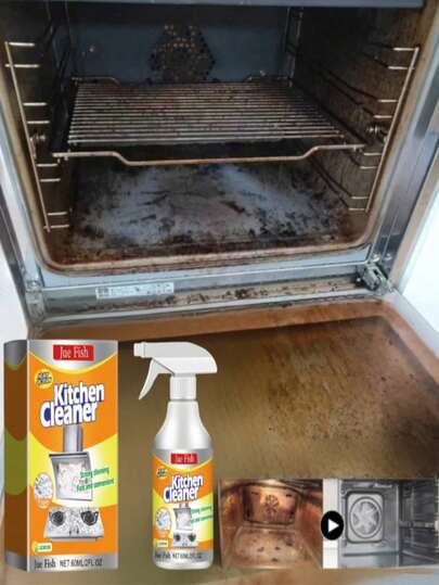 JUE FISH 120毫升强力去油喷雾，快速泡沫清洁剂，适用于炉灶、烤箱和油脂，去除烧焦污渍和油垢，3分钟深度清洁炊具和锅具，适合作为圣诞节、情人节、新年、生日、婚礼和派对的礼物，适用于厨房、浴室、家居、房间，快速发货，免运费