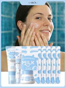 一套美白牛奶护肤套装（亮白霜 55g + 牛奶滚珠焕彩眼霜 20g + 牛奶洁面泡沫 80g + 牛奶柔滑保湿面膜 25g*10），保湿护肤礼盒，深层滋养护肤礼袋，温和保湿修护，送女友的礼物，化妆品 - 牛奶 - 查看 1