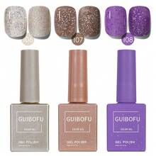 GMUME 3瓶/套 15毫升 亮片五彩纸屑凝胶指甲油，紫棕白亮片，趣味圆点派对饼干风格，独特DIY美甲，可卸UV/LED凝胶套装 - 彩色 - 查看 12