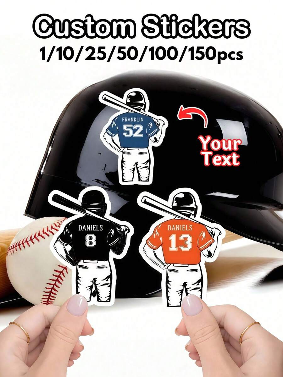 1/10/25/50/100/150pcs Customized Baseball Stickers, Can Print Logo/Text/Phone Number/Email - Asymmetrical Shape, Suitable For Home And Office Decor Stickers, Sports Labels, Business Branding, Custom Name, Custom Decorative Stickers, Holiday Decor, Invitation Seals, Candy Box Labels, Guest Favors, Birthday Gift Stickers, Gifts For Boyfriend, Anniversary Gift Stickers, Gifts For Girlfriend - Multicolor - View 1