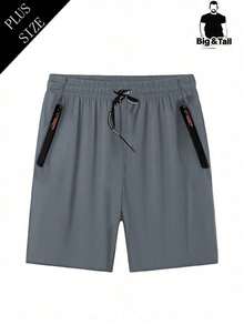 Pantalones cortos para hombre de talla grande, pantalones de pierna recta elástica de 5 pulgadas para verano, unicolor, bolsillos con cremallera, cordón, ligeros, para deportes, correr y fitness - Gris Oscuro - Ver 4