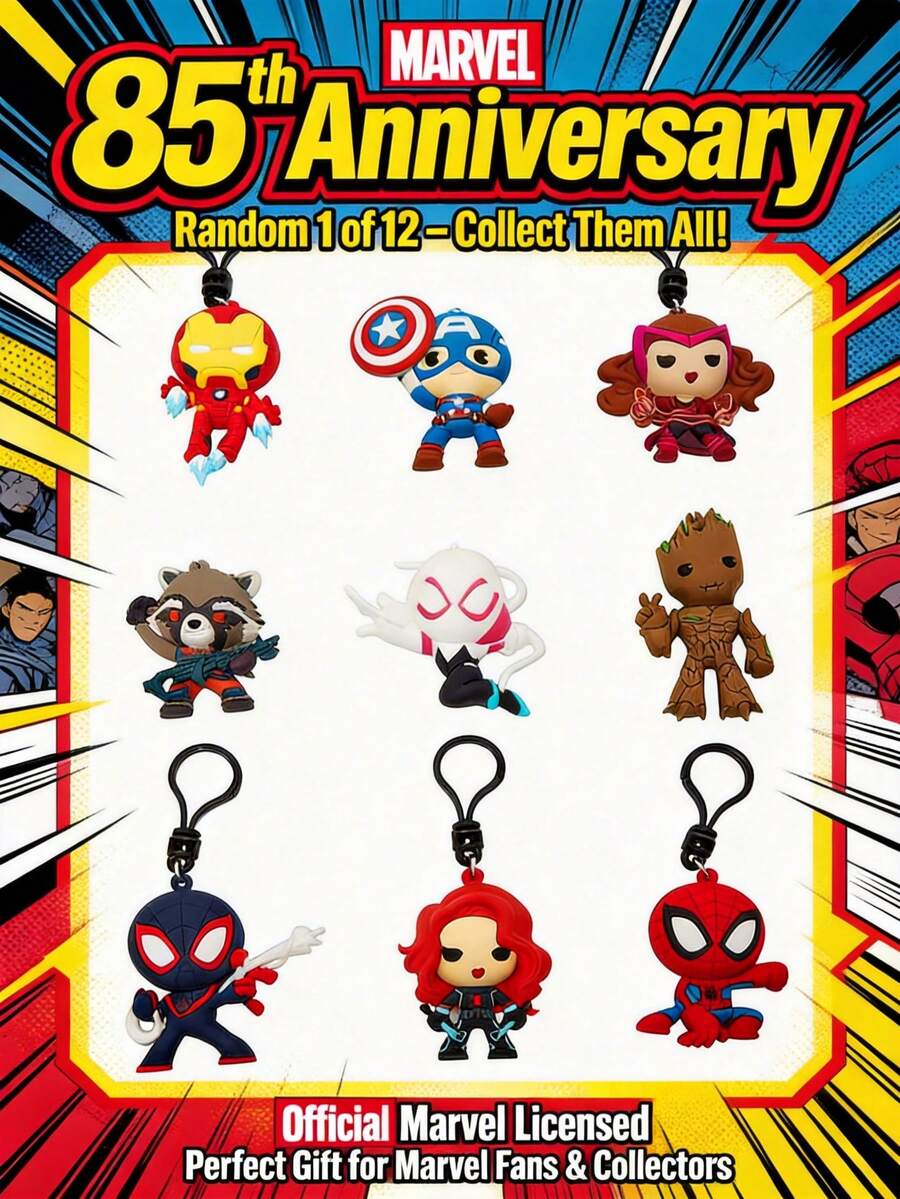 1 chiếc túi đựng đồ sưu tầm bằng xốp 3D kỷ niệm 85 năm Marvel chính thức, Series 12 Spider-Man, kèm móc khóa ngẫu nhiên, phụ kiện túi tái sử dụng.