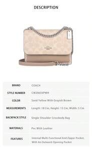 Coach Klare Printed Women's Single Shoulder Crossbody Bag CW206SVPWH - 沙黃色配灰褐色CW206SVPWH - 查看 8
