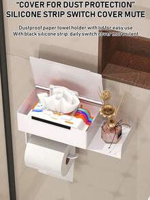 1pc Bathroom Tissue Paper Holder With Shelf, Wet Wipes Storage Rack, Wall-Mounted Toilet Paper Roll Dispenser, Bathroom Accessories - Multicolor - View 8