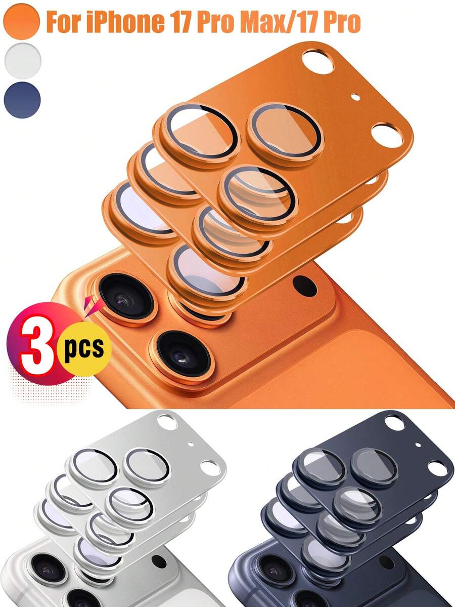 ZYONS 3 piezas de protector de lente de metal azul de aleación compatible con iPhone 17 Pro Max, diseño ajustado sin costuras, anti-arañazos, anti-huellas dactilares, anti-polvo, protección completa contra arañazos e impactos, preserva la calidad original de la cámara, regalo de fotografía de cumpleaños - 3 piezas - Ver 1