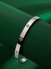 1pc Classic Luxury Versatile Bracelet With 4 Diamonds, Stainless Steel 18K Plated, Non-Fading, Suitable For Fashionable Ladies Daily, Dating, Party Wear, Gift - Four-point Diamond Bracelet - View 2