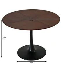Modern Round Dining Table 120 Cm (47.24 In), Four Patchwork Solid Oak Wood Tops, Metal Base, Side Table Or Coffee Table. - Camel - View 6