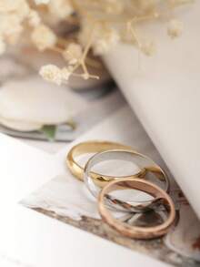 1枚不锈钢玫瑰金/银色/金色戒指，材质经典永恒，简约风格，适合日常佩戴。 - 戒指 - 查看 2