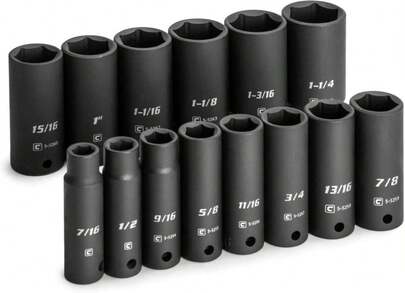 Capri Tools 1\/2 In. Drive Deep Impact Socket Set, 7\/16 To 1-1\/4 In, SAE, 14-Piece