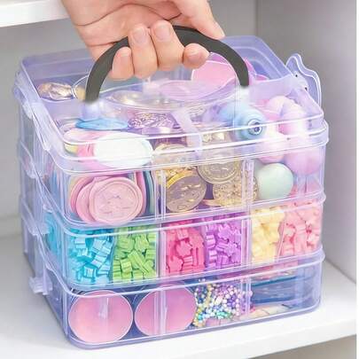 1pc 3-Tier Transparent Plastic Storage Box, Jewelry Box, Organizer Box, White, Easter Elements, Can Be Used To Store Cosmetics, Jewelry, Toys, Socks, With Handle, Multi-Compartment Design, Electronic Components, Screws, Accessories Sorting Grid, Dustproof Large Capacity, Hair Accessories, Earrings, Necklaces, Beads, Craft Supplies Box, Valentine's Day Gift, Christmas Gift, Back To School Gift