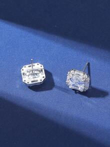 1 Pair Minimalist Elegant Luxury Sparkling Cubic Zirconia Square Stud Earrings, Versatile Daily Wear, Suitable For Evening Party, Wedding, Birthday, Valentine's Day, Mother's Day, Teacher's Day Gift - Multicolor - View 5