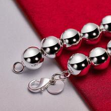 925纯银镀层10毫米空心光滑珠链手链，女士时尚婚礼订婚饰品 - 銀色 - 查看 4