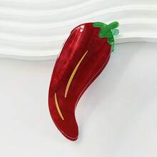 1个休闲新款趣味辣椒发夹，高品质醋酸纤维发夹，创意个性化发爪发饰 - 紅色 - 查看 5