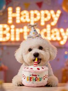 1pc Realistic Birthday Cake Toy With Sound, "HAPPY BIRTHDAY" Embroidery, Built-In BB Sound Maker, Heart Embroidery, 3D Birthday Candle, Birthday Party Photo Prop, Pet Interactive Toy, Suitable For Cats & Dogs, Birthday/Party Gift - Multicolor - View 5