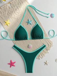 RWX VEST Triangle Bikini With Contrasting Trim And Adjustable Tie 2025 XX574 - Teal Blue - View 1