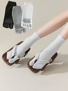 1/3 Pairs Unisex Two-Toe Mid-Calf Socks, Spring/Summer Split-Toe Socks, Pig Hoof Design, Soft & Comfortable, Black/White/Gray - Multicolor - View 1