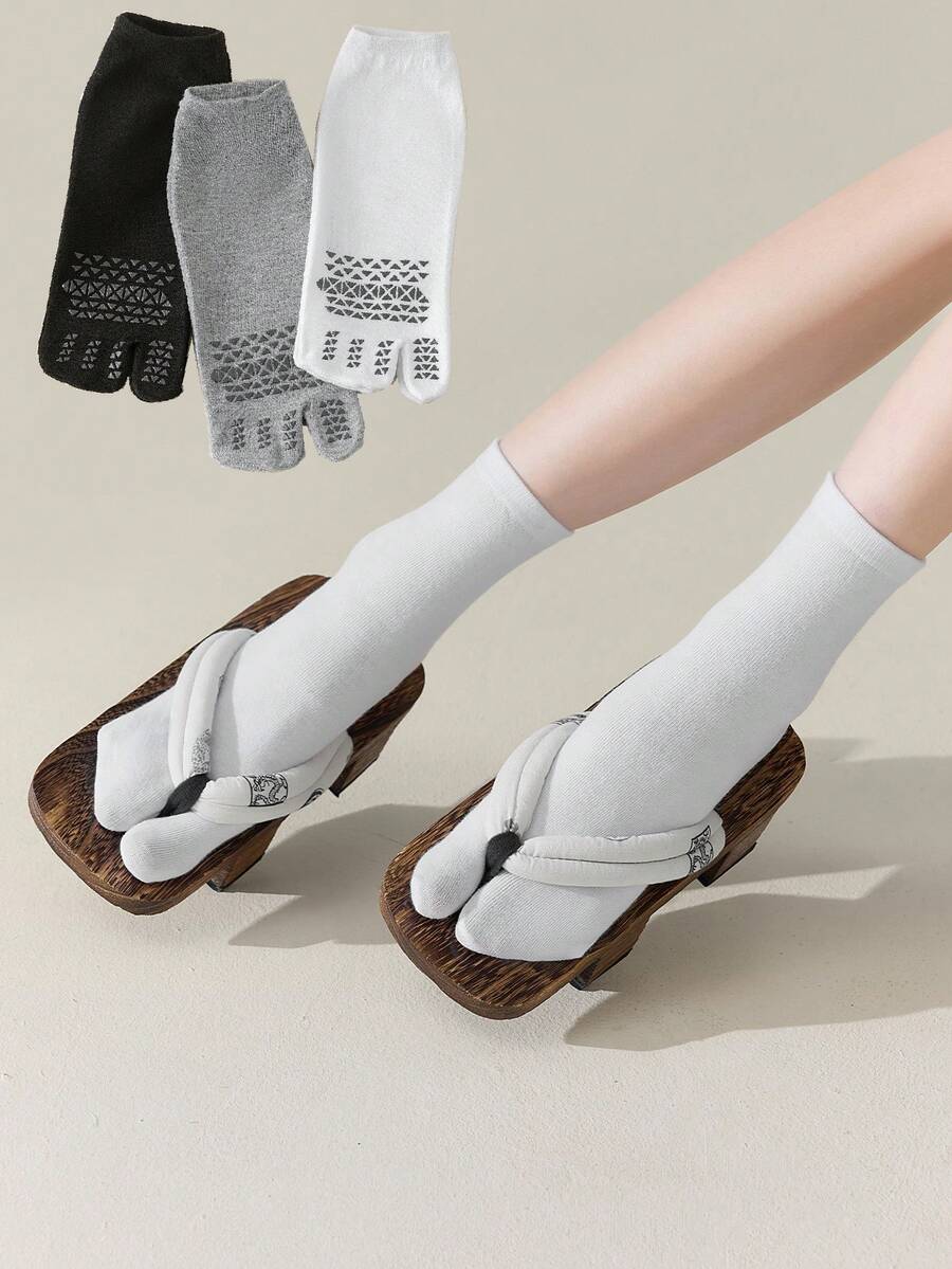 1/3 Pairs Unisex Two-Toe Mid-Calf Socks, Spring/Summer Split-Toe Socks, Pig Hoof Design, Soft & Comfortable, Black/White/Gray - Multicolor - View 1