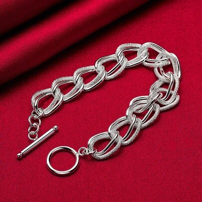 Pulsera de cadena de anillo de plata de ley 925 con acabado mate liso para mujeres, joyería de moda para boda, compromiso y fiesta