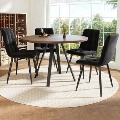 Runder Esstisch (80*80*75cm), Küchentisch,, Runder Kaffeetisch Für 4, Geeignet Für Esszimmer, Wohnzimmer, Tischbeine Aus Metall, Walnussfarbener Schreibtisch Und Schwarze Beine