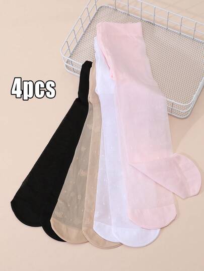 4 pares de medias finas/mallas de baile estilo lindo y dulce para niñas pequeñas, primavera/verano