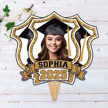 1pc/3pcs/6pcs Personalized Face Fan With Wooden Handle Custom Photo Head Fan 2026 Graduation Birthday Party Favors Creative Celebration Prop - Color 1 - View 5